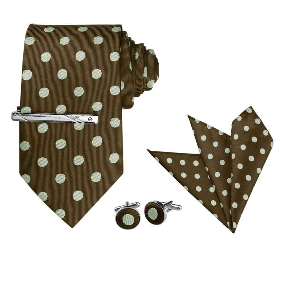 Polka Dots Self-tied Tie Handkerchief Clip Cufflinks Wedding Business Tie Sets